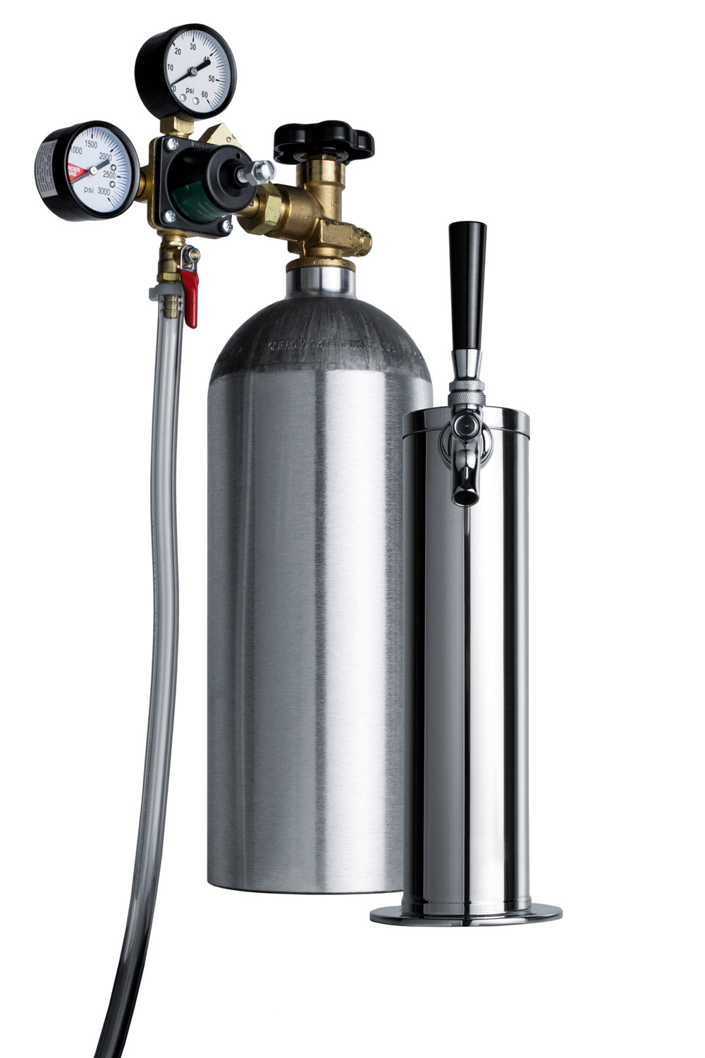 Cold brew coffee dispenser in black, with a complete stainless steel tap kit and nitrogen tank included